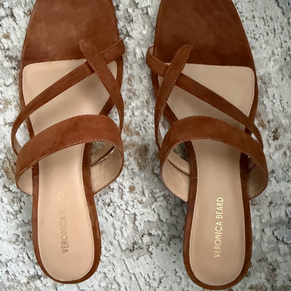 Veronica Beard Brown Suede Kitten Heal Strappy Sandals - Picture 9 of 10